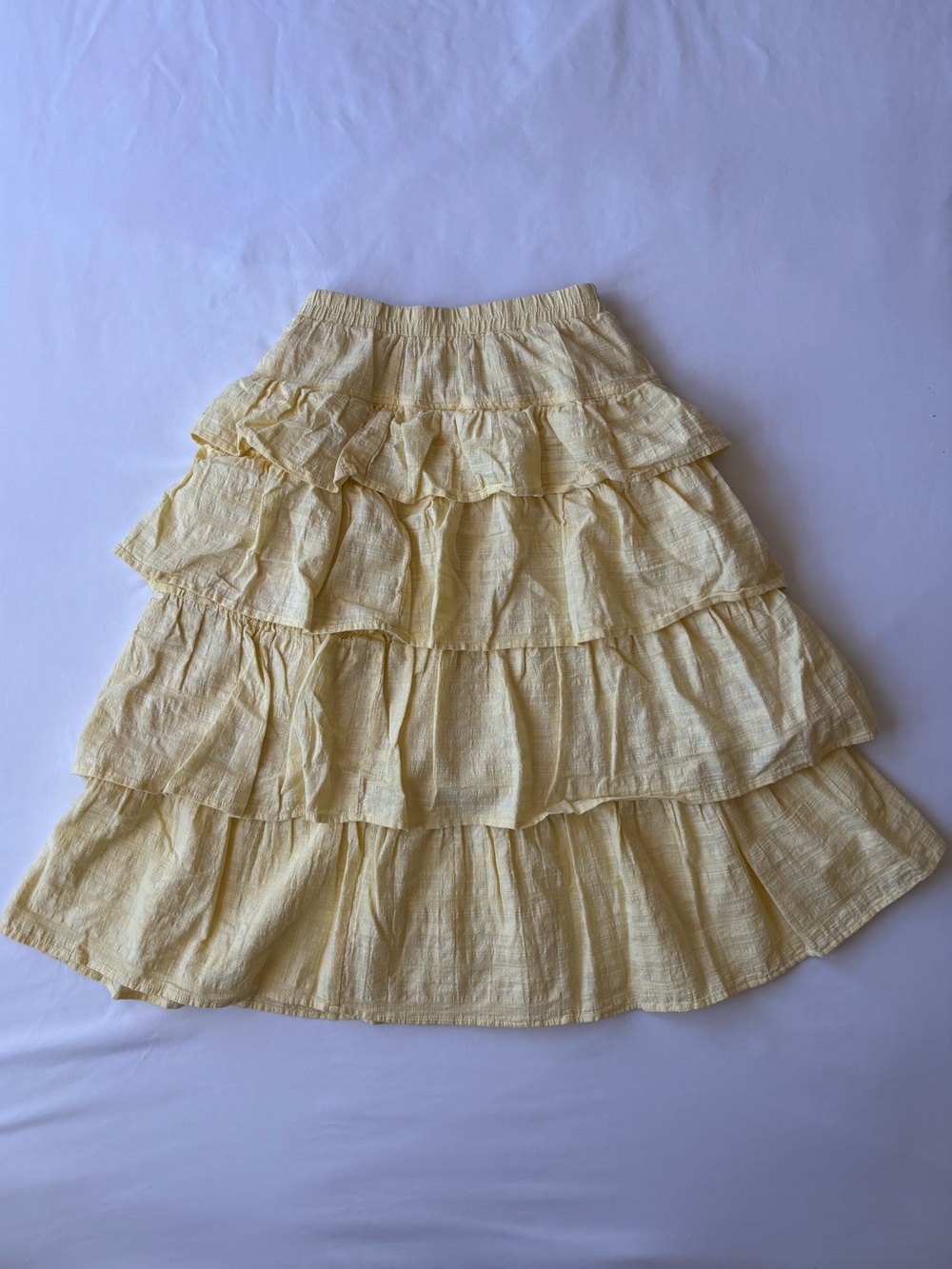 Pastel yellow long tiered skirt